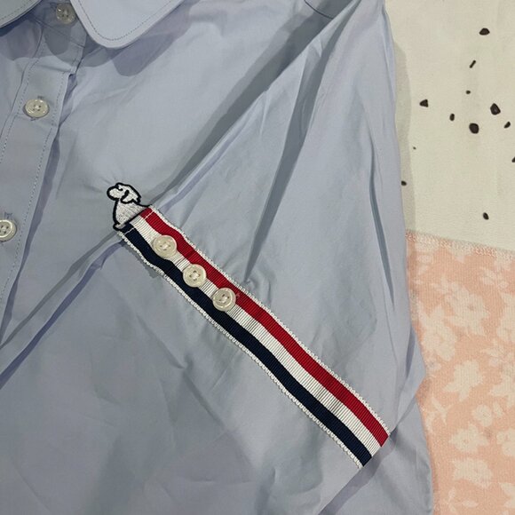Thom Browne Womens Double Sleeve Logo Cropped Shirt - Picture 6 of 9